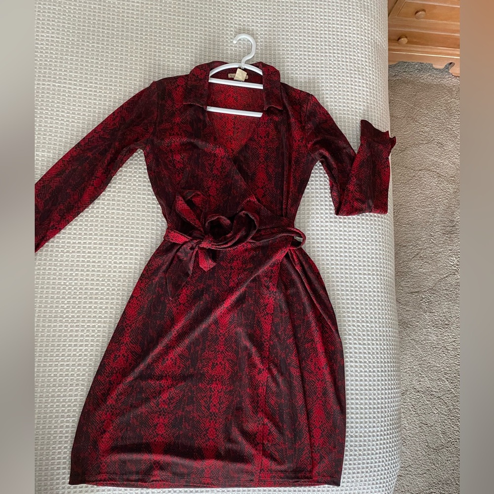 Red and Black Wrap Dress